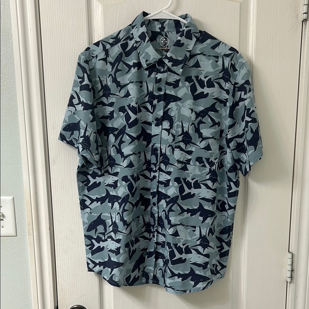 Blue Camouflage Casual Button Down Shirt